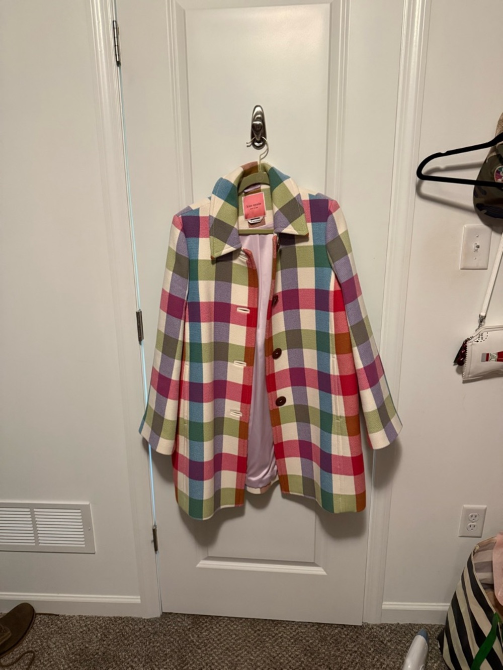 kate spade Pastel Checkered Button-Front Peacoat - Picture 2 of 4